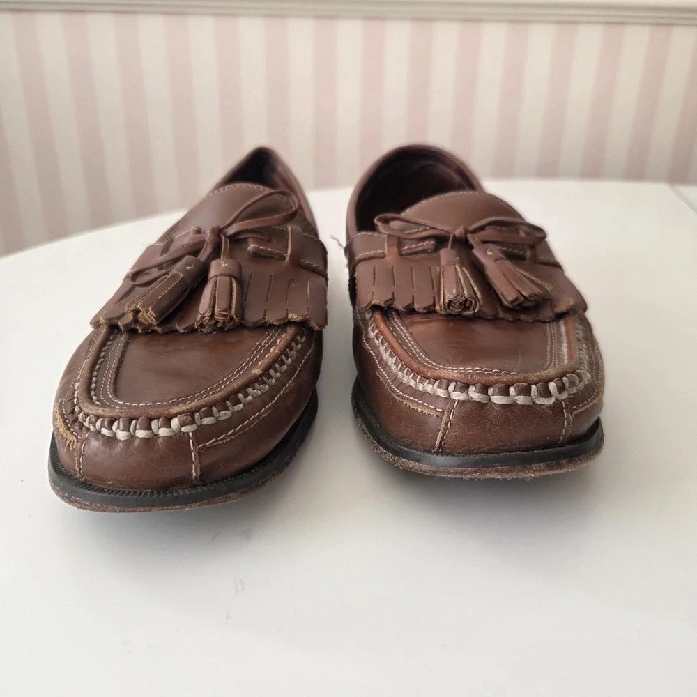 Johnston Murphy Mens 9.5‎ M Loafers Brown Leather Tassel Driving Shoes Casual